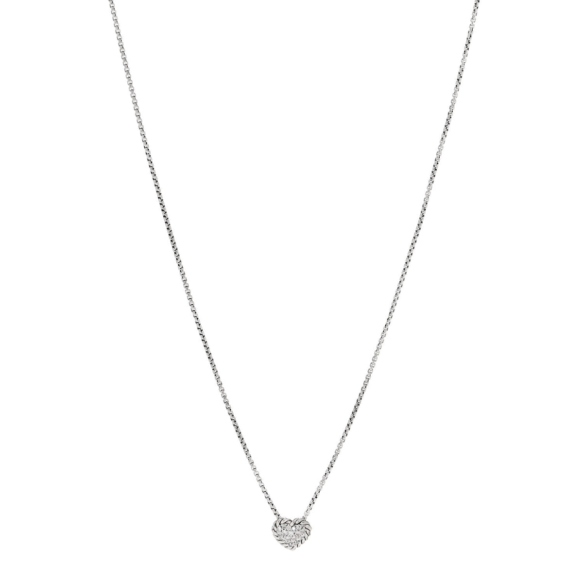 Sterling Silver Diamond Petite Pave Heart Necklace