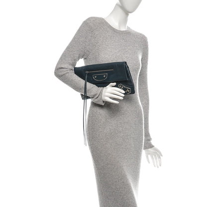 Balenciaga Chevre Silver Metallic Edge Hardware Envelope Clutch Bleu Nuit 2 of 7