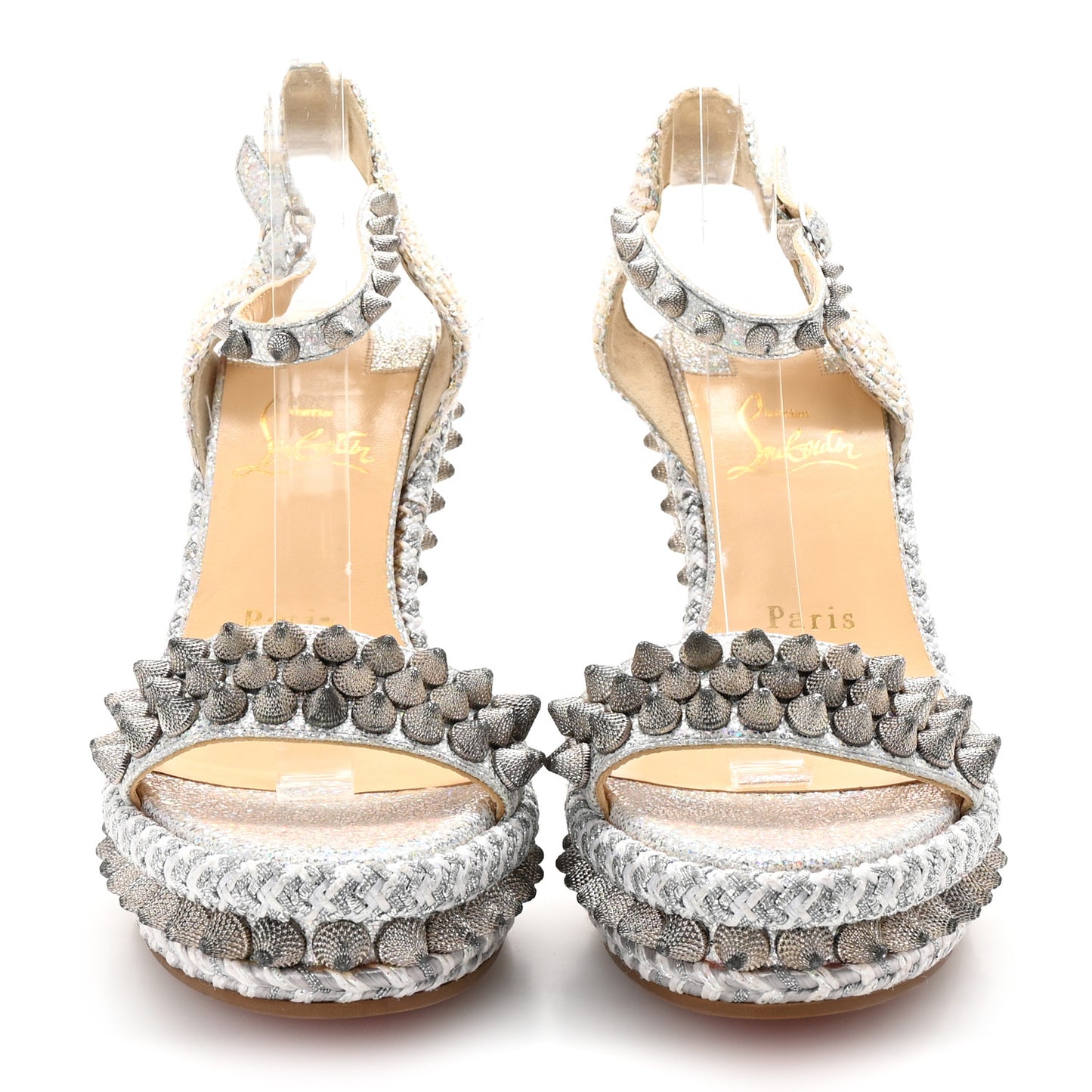Glitter Calfskin Rope Spiked Lata 110 Wedges 37 Silver