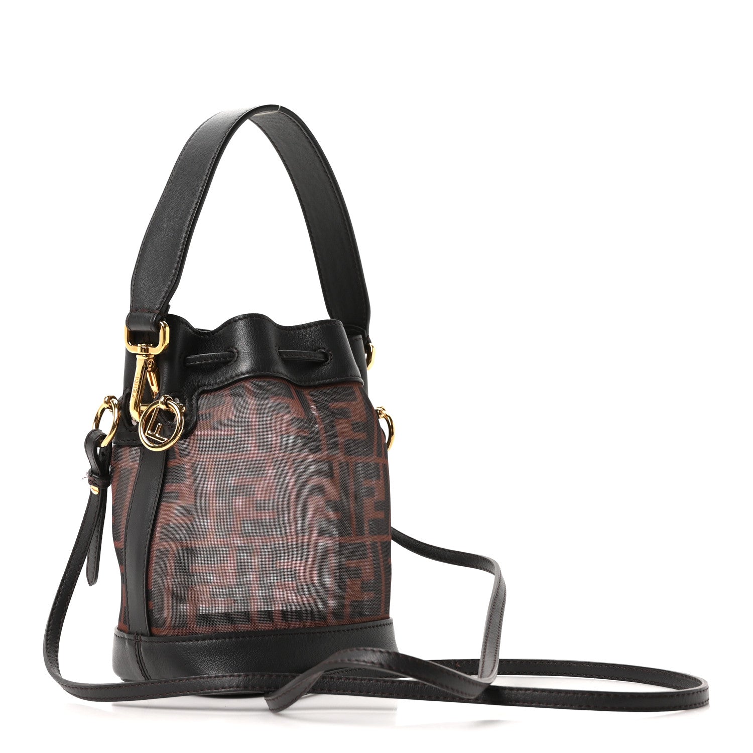 Fendi Mesh Vitello Grace F is Fendi FF 1974 Mini Mon Tresor Bucket Bag Marrone Black Ebano 3 of 10
