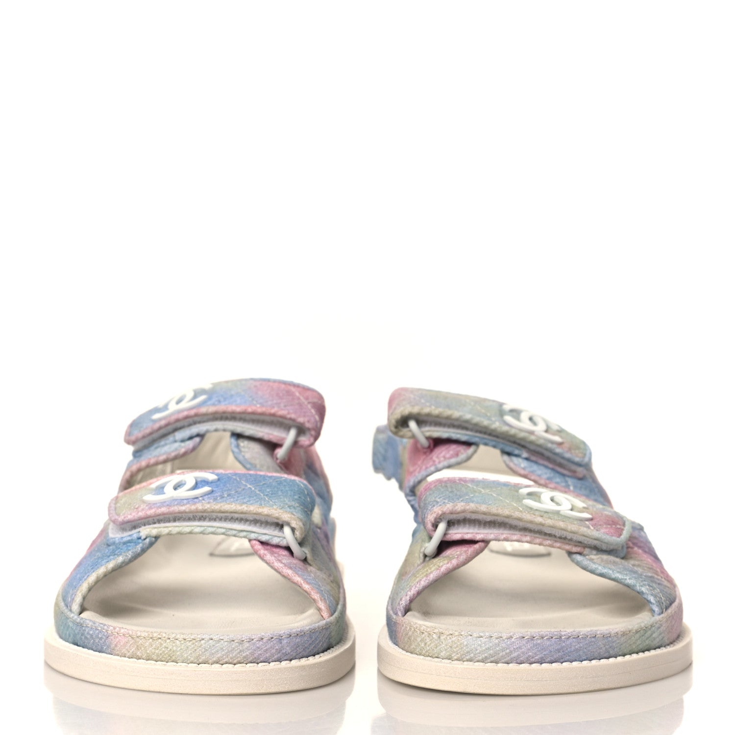 Chanel Printed Fabric Quilted Dad Sandals 39 Green Pink Blue 2 of 8