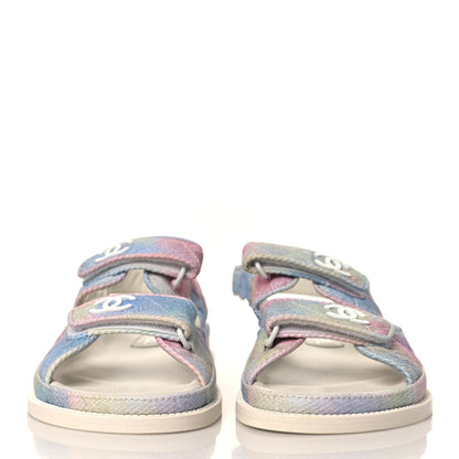 Chanel Printed Fabric Quilted Dad Sandals 39 Green Pink Blue 2 of 8