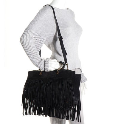 Gucci Suede Bamboo Fringe Medium Shopper Tote Black 2 of 8