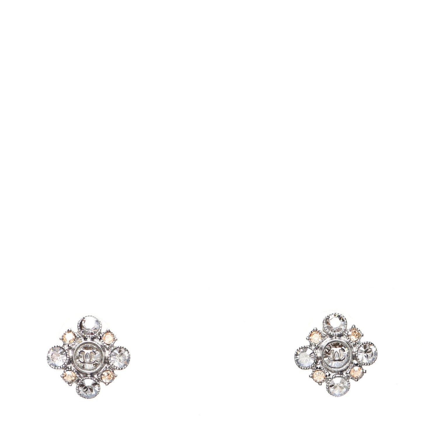 Crystal CC Flower Earrings Silver