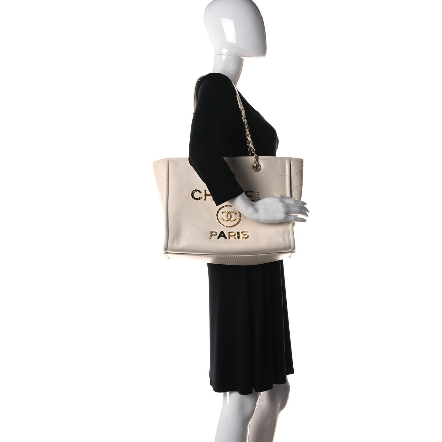 Aged Calfskin Small Charms Deauville Tote White