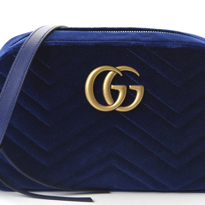 Gucci Velvet Matelasse Small GG Marmont Chain Shoulder Bag Cobalt 11 of 11