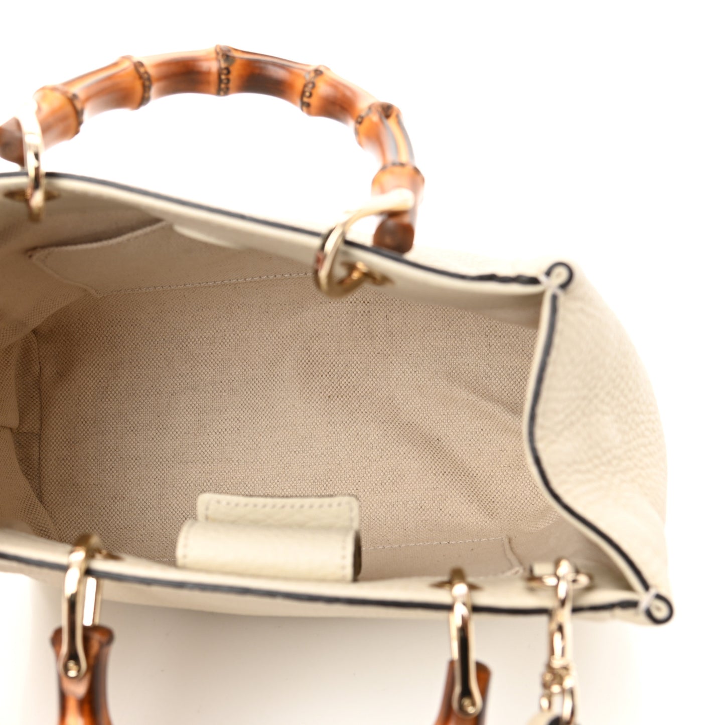 Calfskin Mini Bamboo Shopper Tote Off White