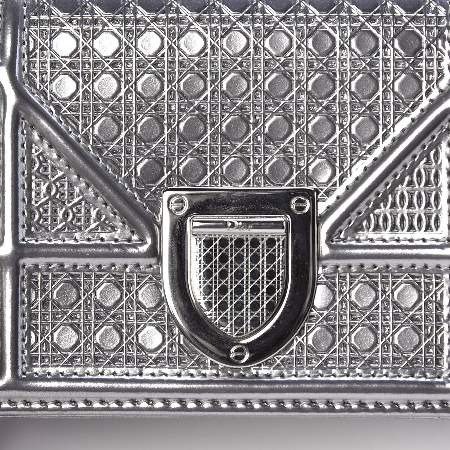 Metallic Patent Micro-Cannage Baby Diorama Flap Bag Silver