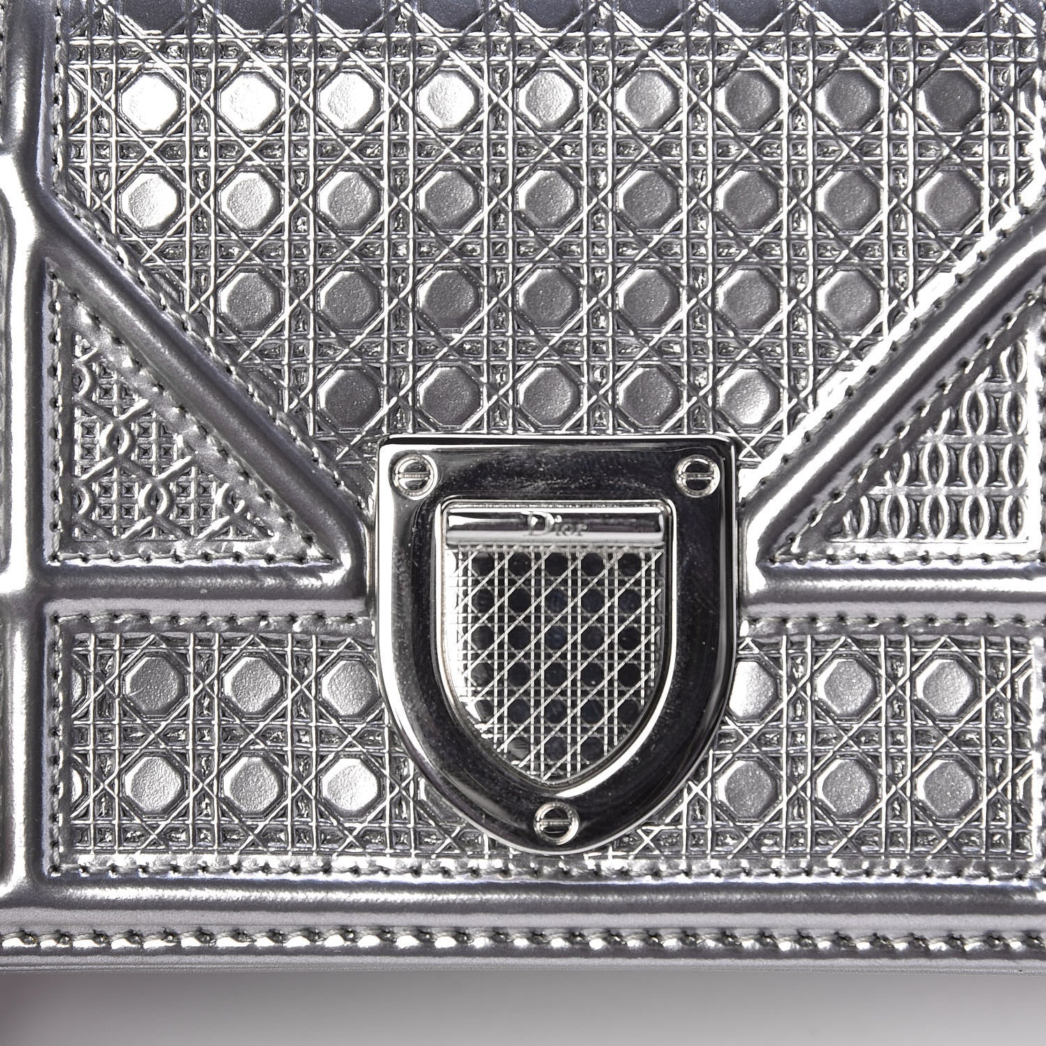 Christian Dior Metallic Patent Micro-Cannage Baby Diorama Flap Bag Silver 10 of 11