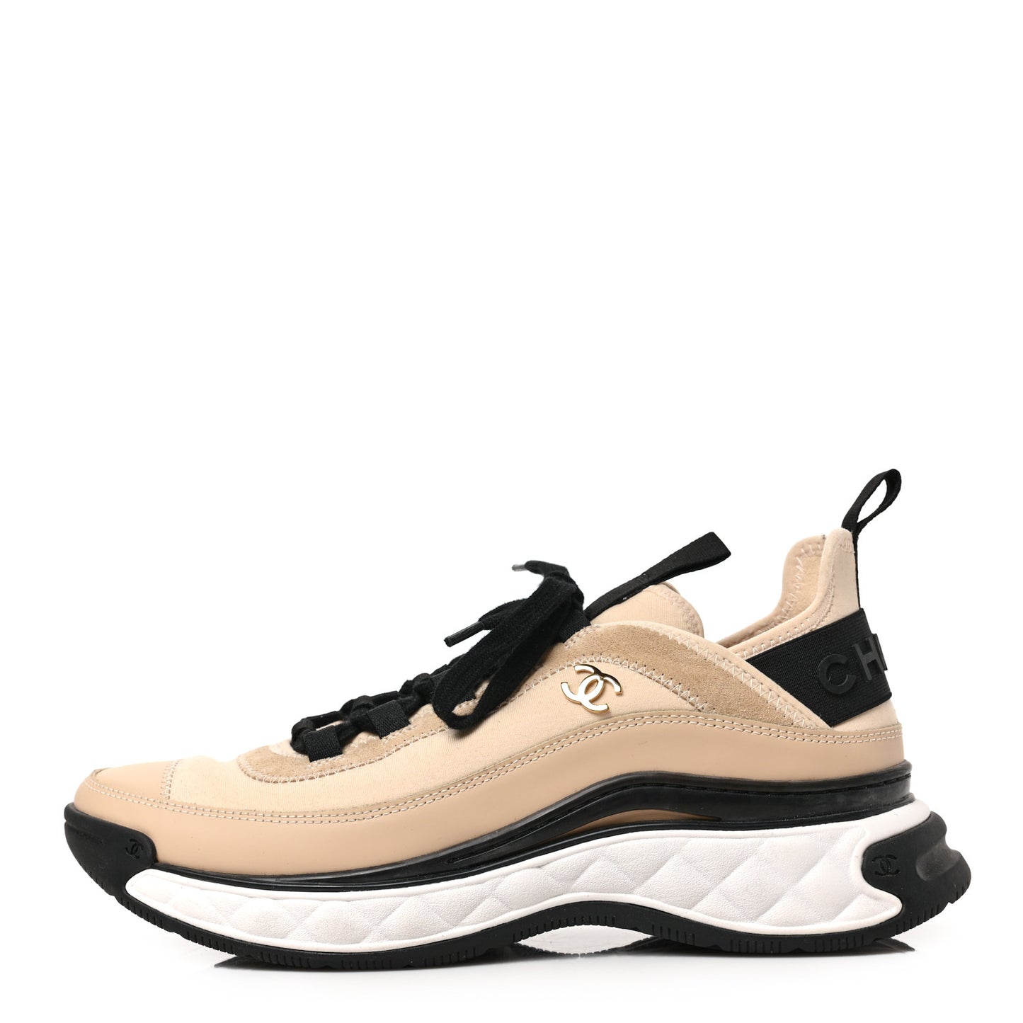 Suede Calfskin Nylon Grosgrain CC Sneakers 39.5 Beige