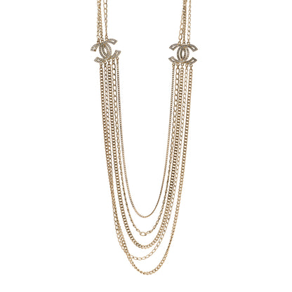 Chanel Multi Strand Chain Baguette Crystal CC Necklace Gold Gold 1 of 6
