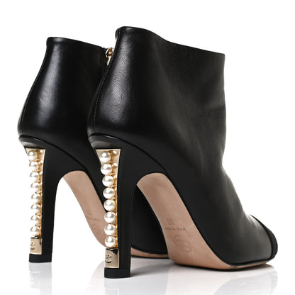 Chanel Lambskin Grossgrain Pearl Cap Toe Boots 35 Black 4 of 14