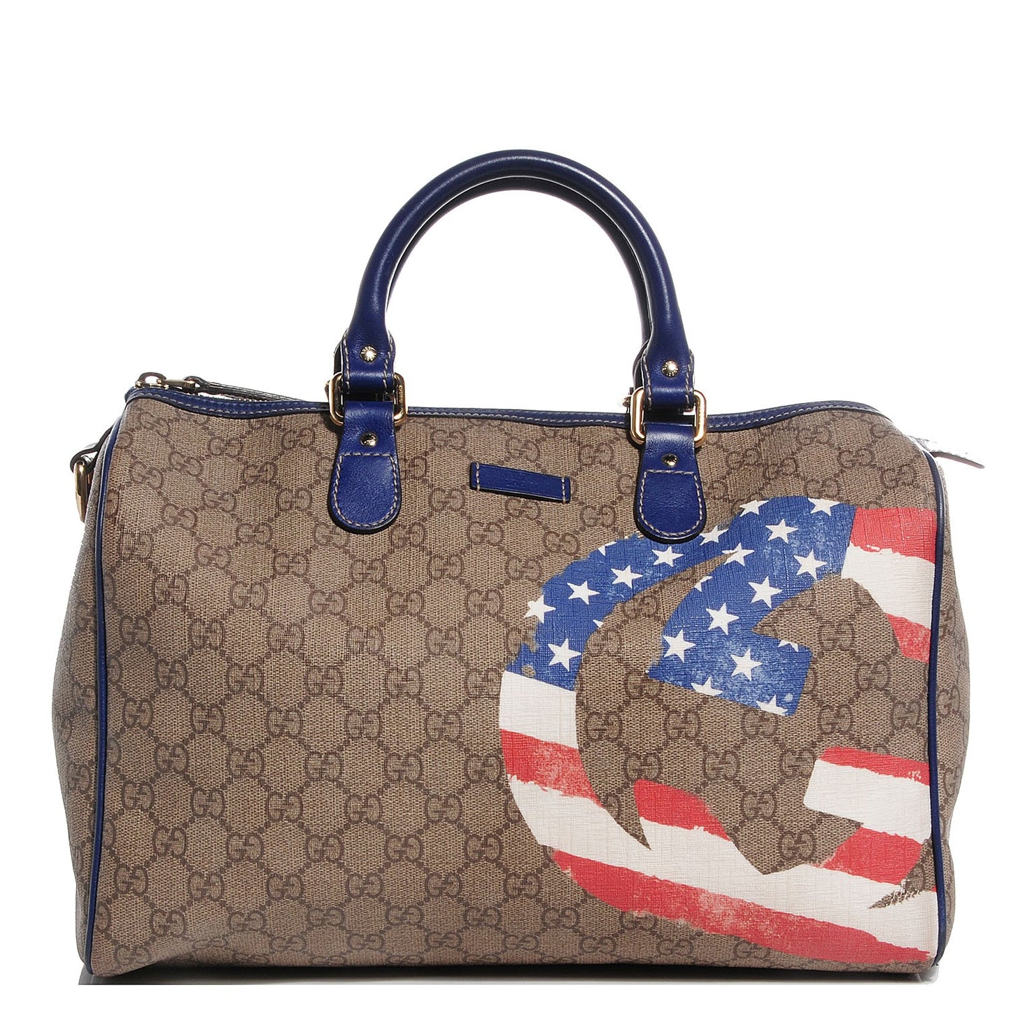 GG Plus Monogram Medium Boston USA Flag Unicef Duffle Blue