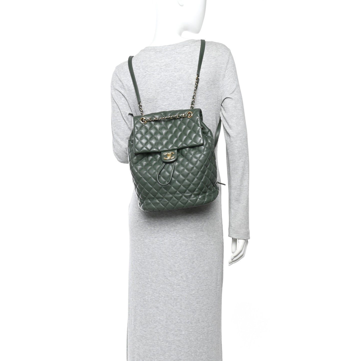 Lambskin Quilted Large Urban Spirit Backpack Dark Green