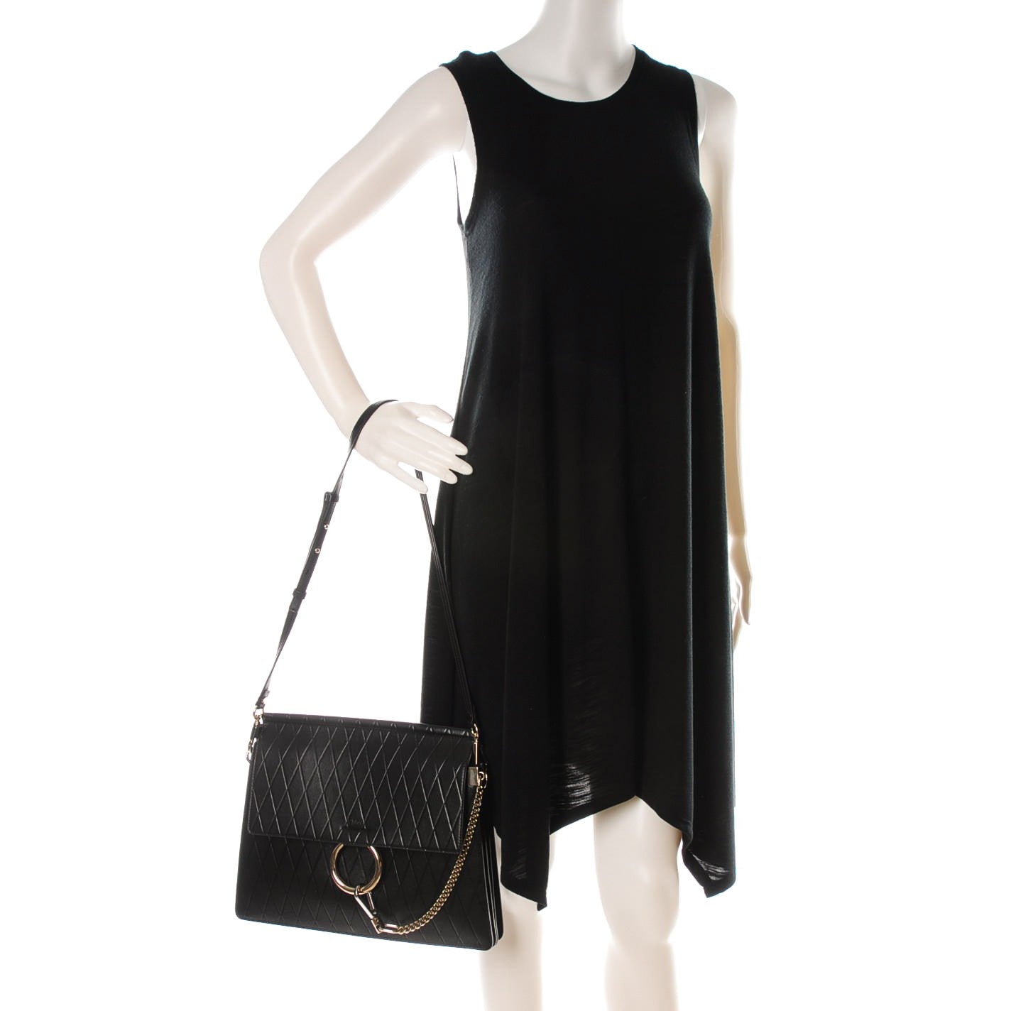 Calfskin Diamond Embossed Medium Faye Shoulder Bag Black