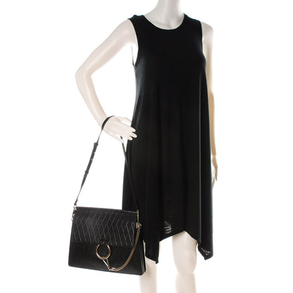 Chloe Calfskin Diamond Embossed Medium Faye Shoulder Bag Black 2 of 8