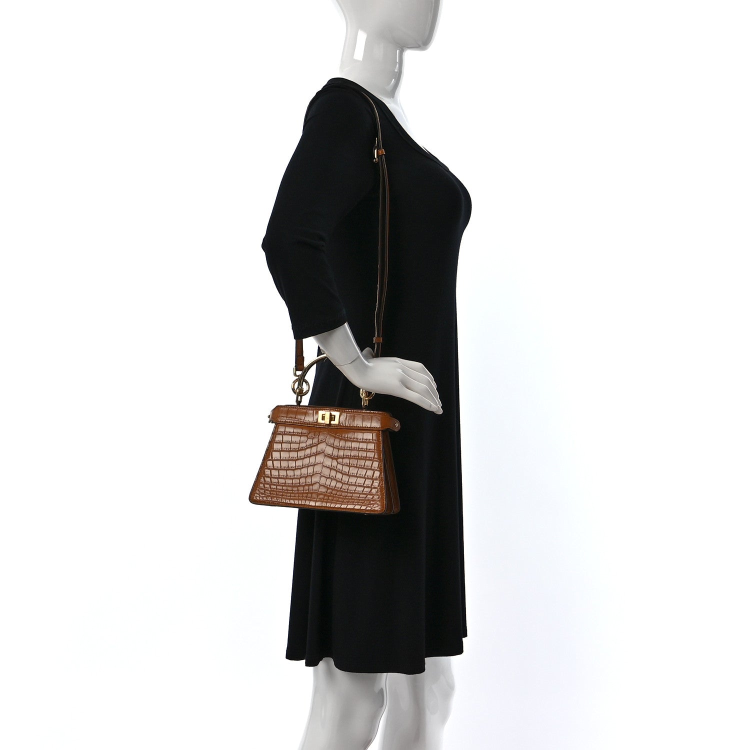 Fendi Shiny Crocodile Nappa Crystal Petite Peekaboo I SEE U Satchel Caramello 2 of 9