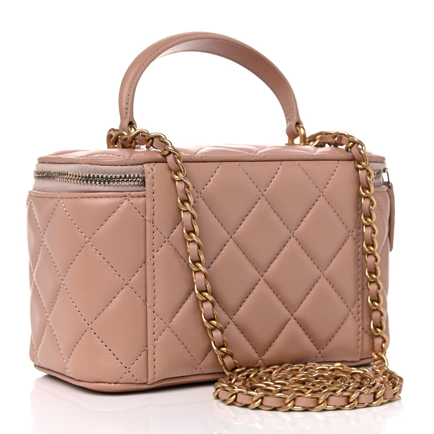 Chanel Lambskin Quilted Small Top Handle Vanity Case With Chain Beige 3 of 10