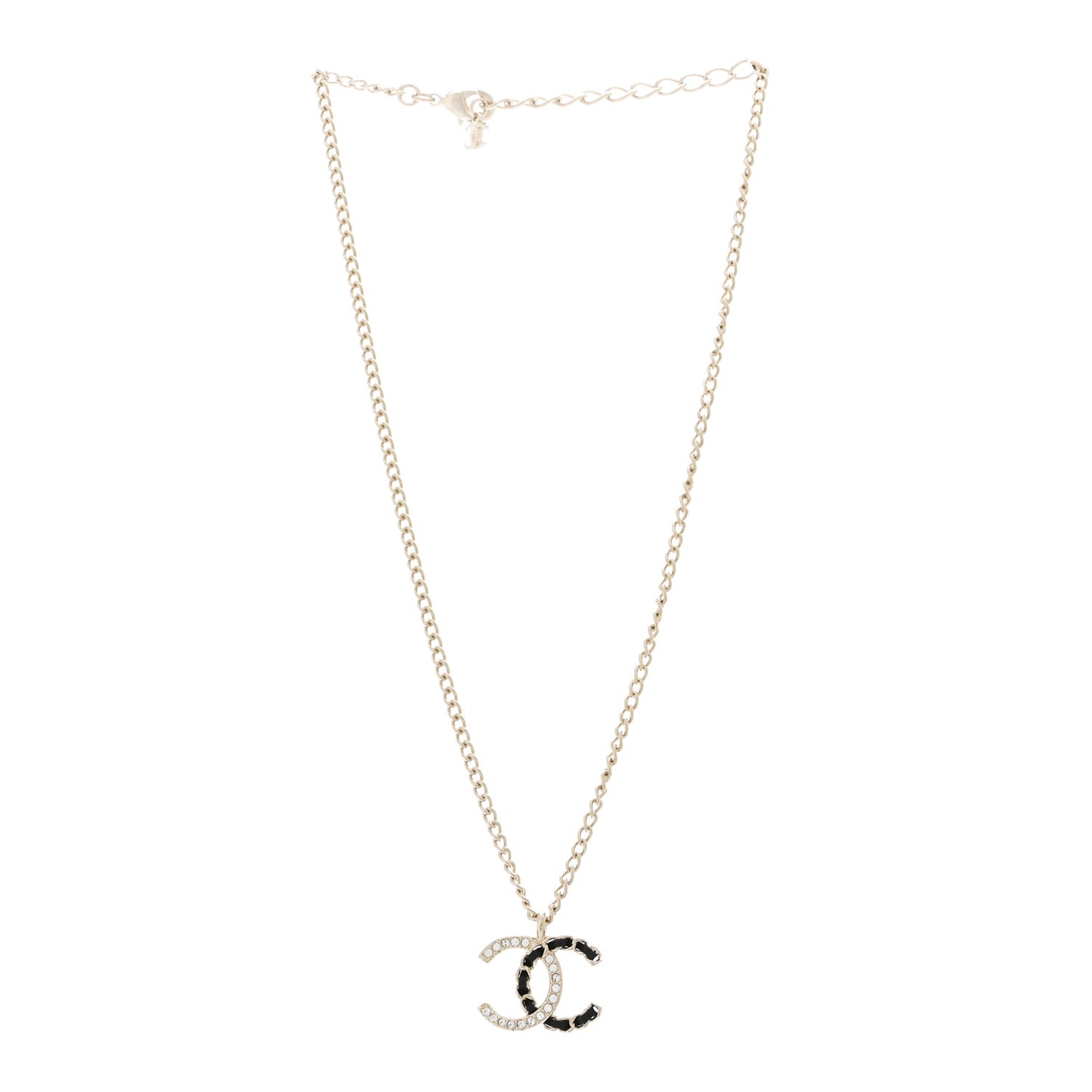 Lambskin Crystal CC Chain Necklace Gold Black