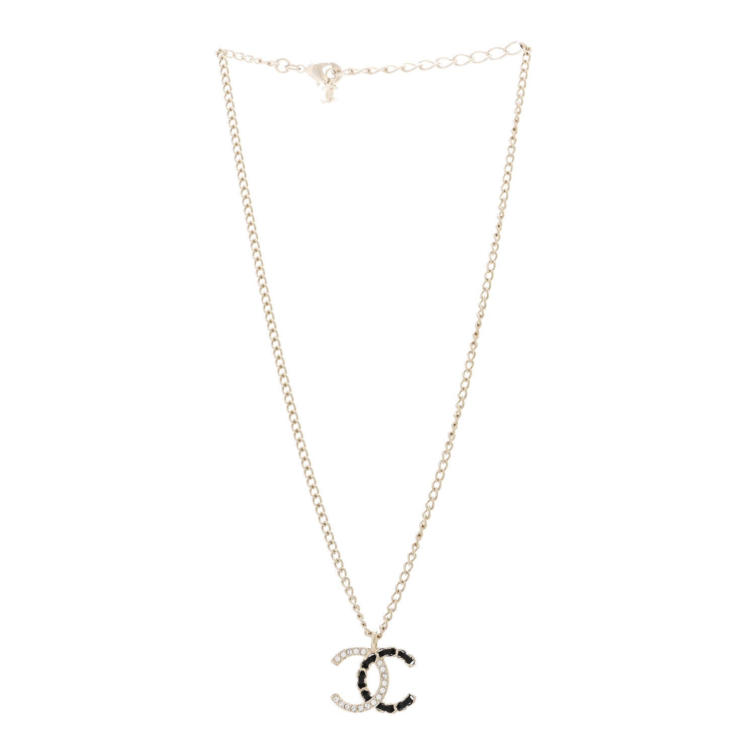 Chanel Lambskin Crystal CC Chain Necklace Gold Black 3 of 6