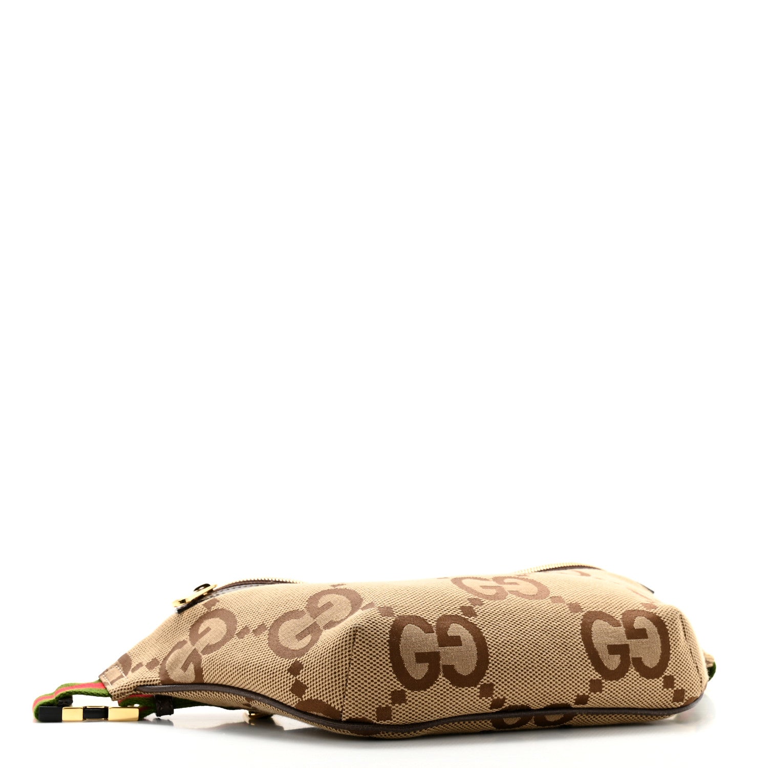 Gucci Monogram Jumbo GG Textured Dollar Calfskin Web Belt Bag Camel Ebony New Acero 4 of 12