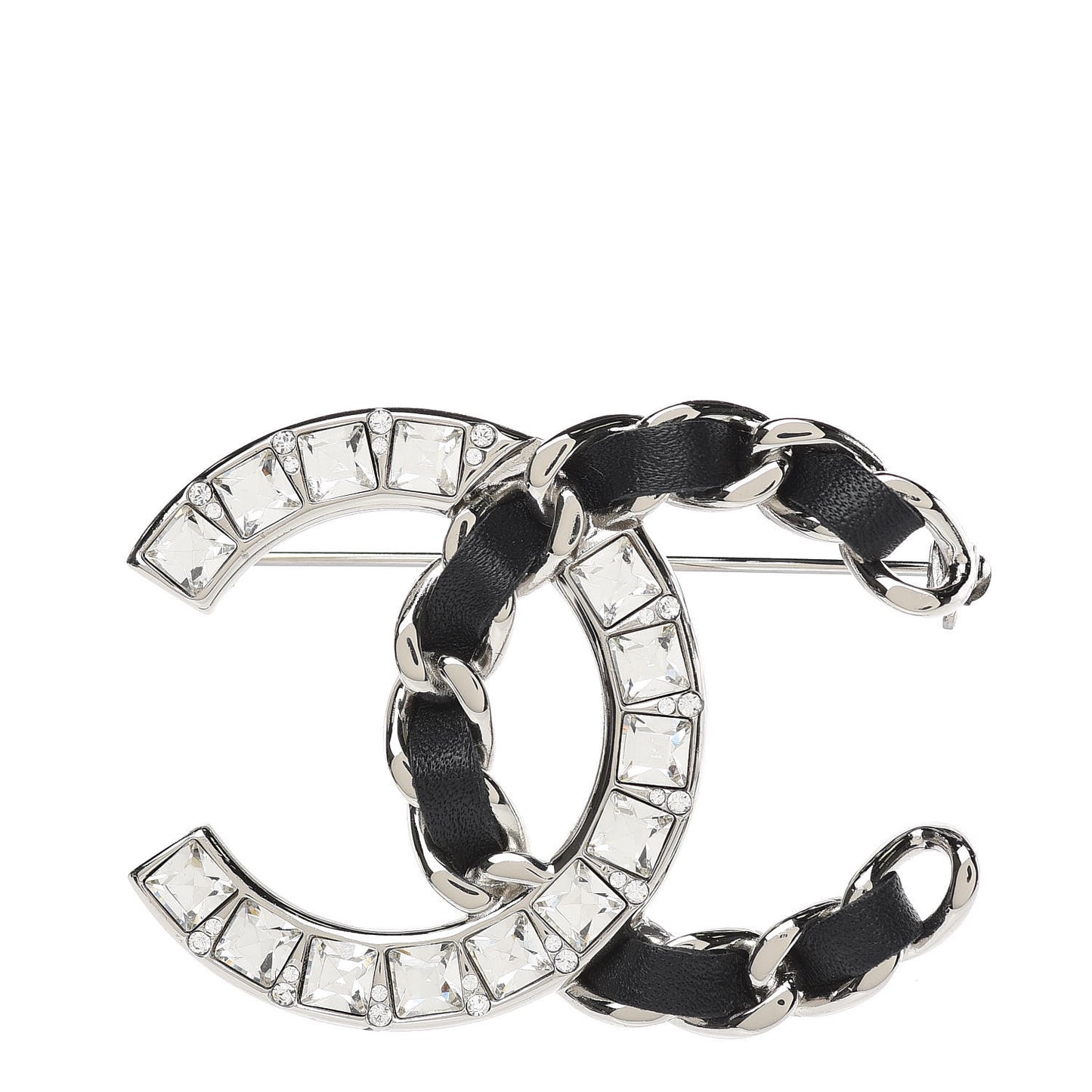 Lambskin Baguette Crystal CC Brooch Black Silver