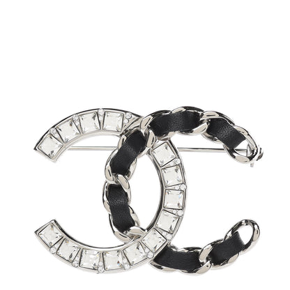 Chanel Lambskin Baguette Crystal CC Brooch Black Silver 1 of 5