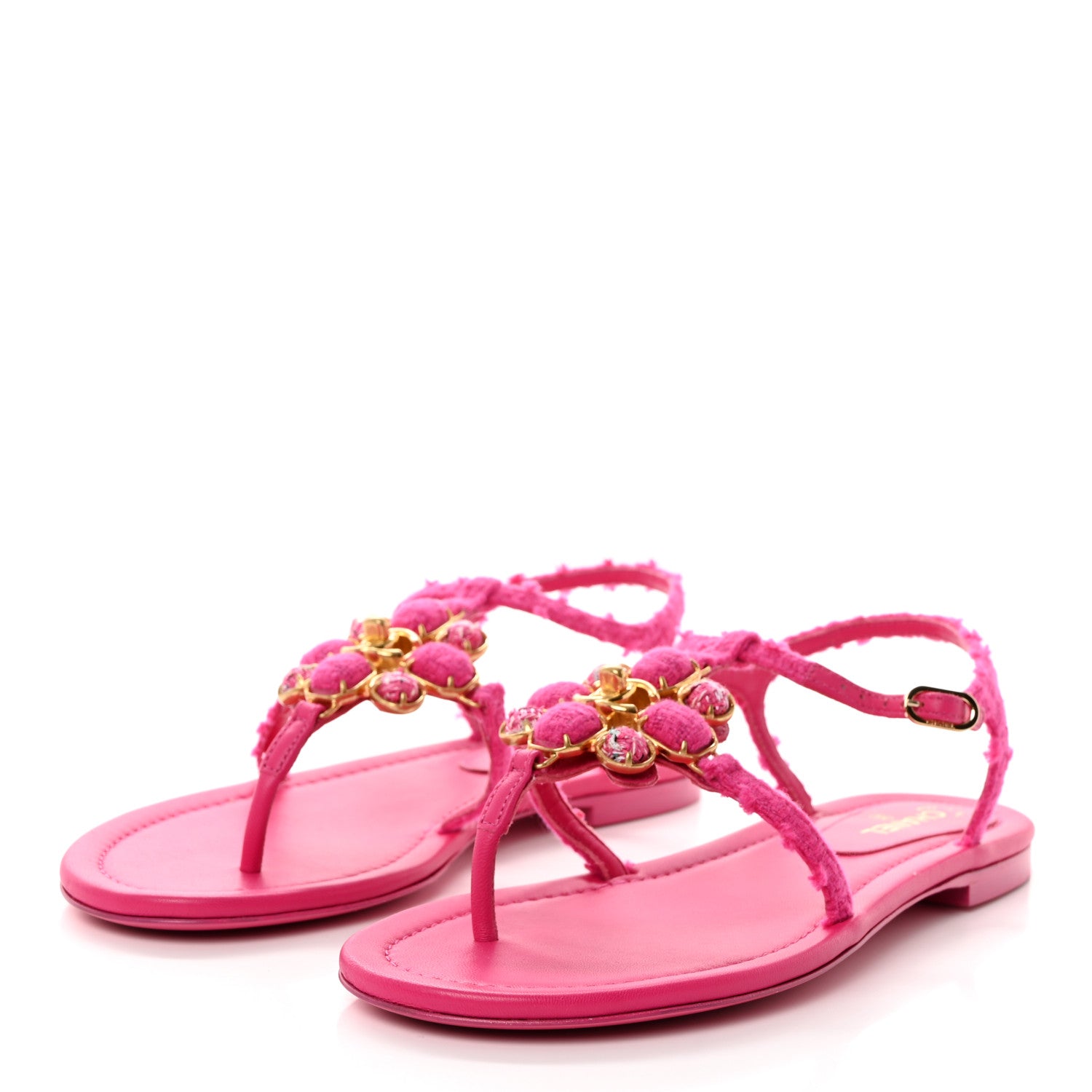 Chanel Cashmere Tweed CC Logo Thong Sandals 38 Fuchsia 3 of 9