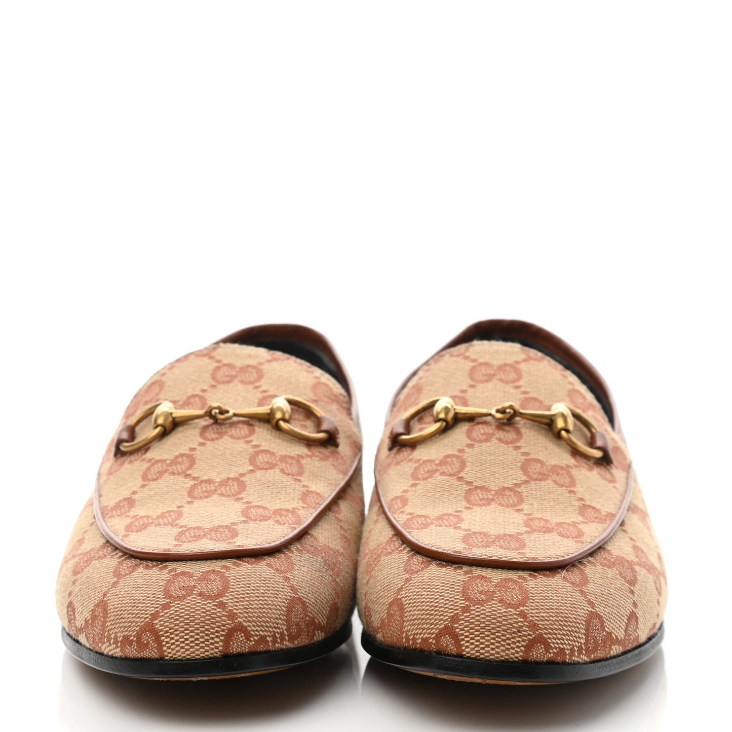 Canvas GG Monogram Horsebit Womens Jordaan Loafers 37.5 Beige Ruggine Rust
