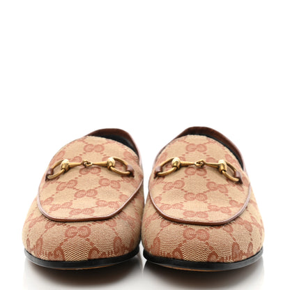 Gucci Canvas GG Monogram Horsebit Womens Jordaan Loafers 37.5 Beige Ruggine Rust 2 of 8