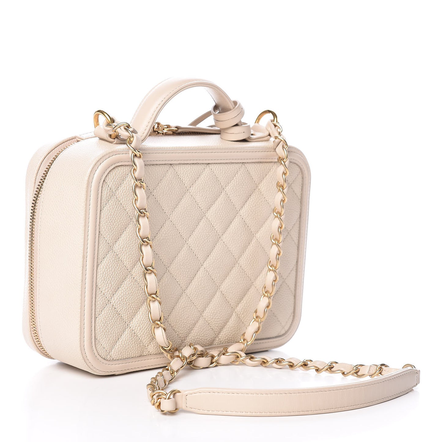 Caviar Quilted Medium CC Filigree Vanity Case Light Beige