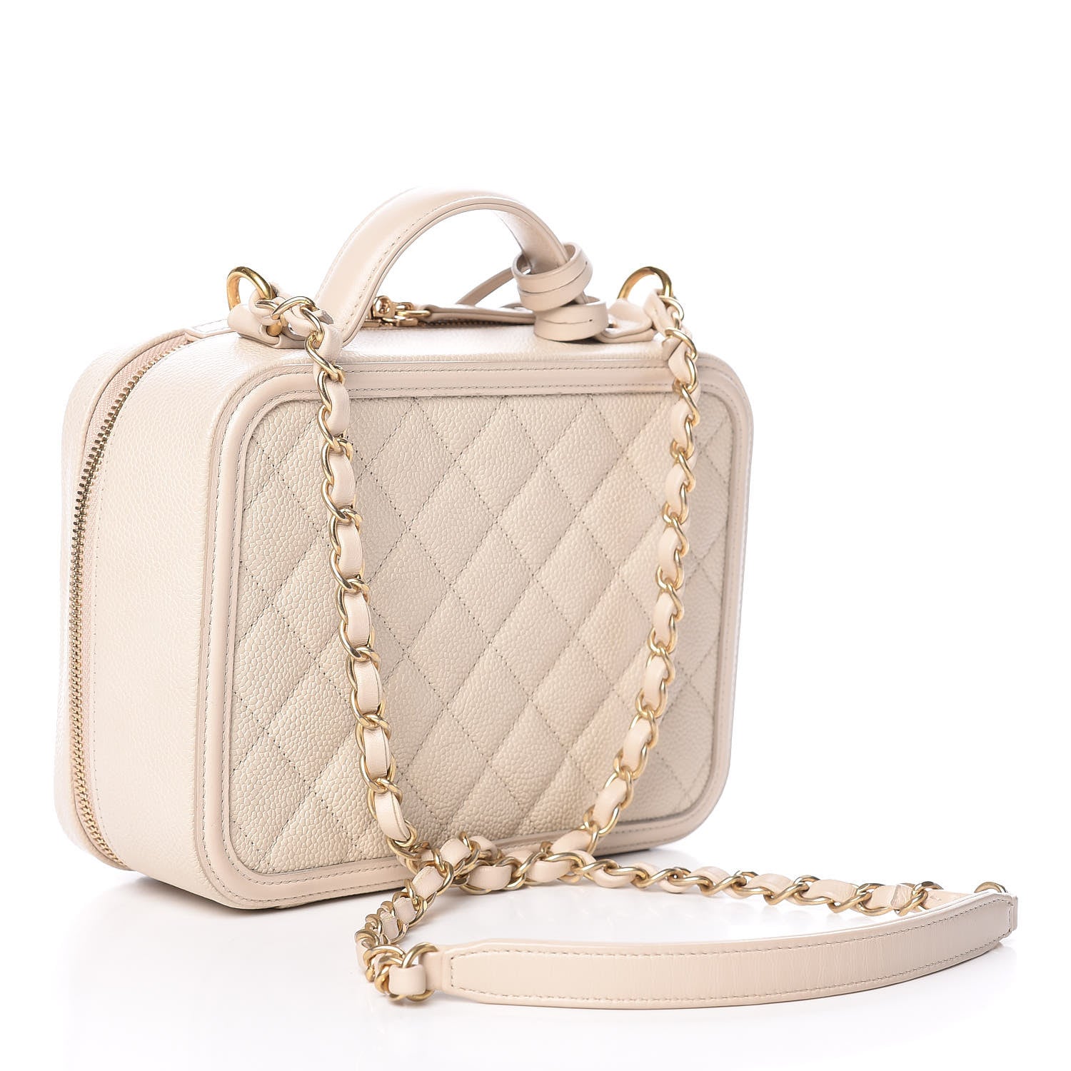 Chanel Caviar Quilted Medium CC Filigree Vanity Case Light Beige 3 of 10