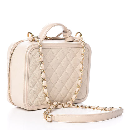 Chanel Caviar Quilted Medium CC Filigree Vanity Case Light Beige 3 of 10
