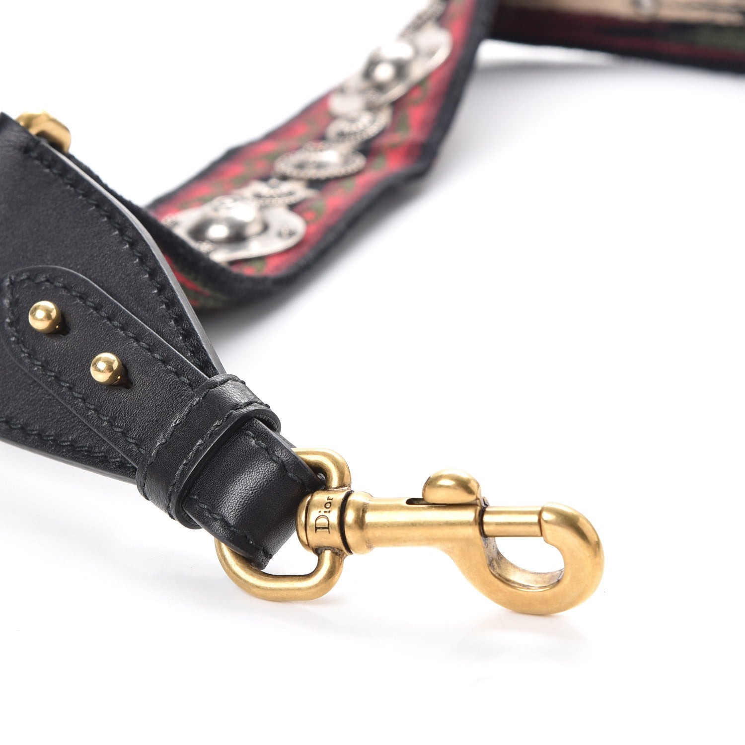 Christian Dior Canvas Embroidered Studded Bohemian Shoulder Strap Red 4 of 5