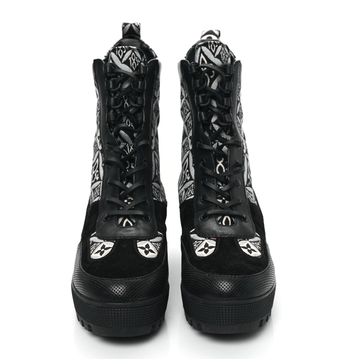 Louis Vuitton Suede Calfskin Jacquard Since 1854 Laureate Platform Desert Boots 41 Black 3 of 10