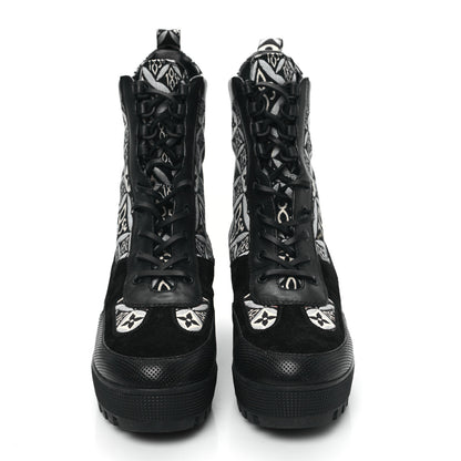 Louis Vuitton Suede Calfskin Jacquard Since 1854 Laureate Platform Desert Boots 41 Black 3 of 10