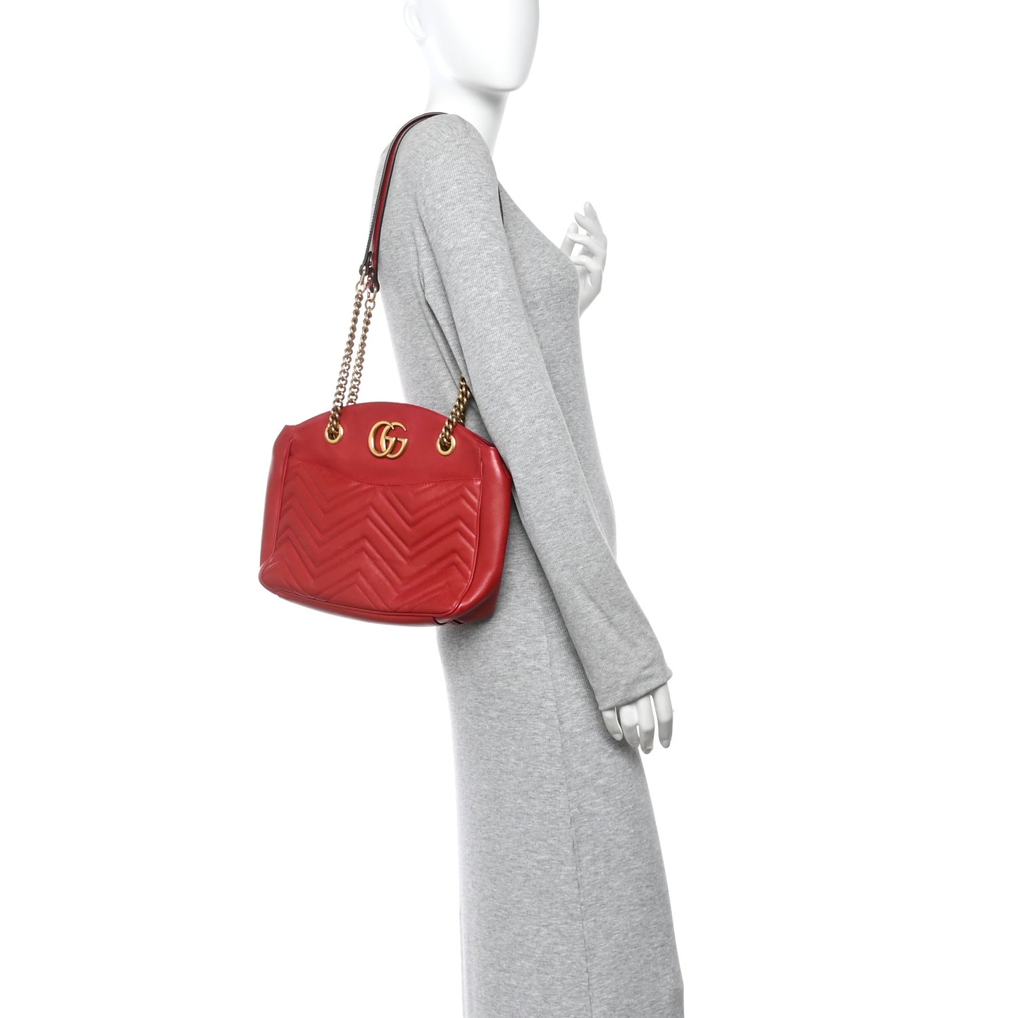 Calfskin Matelasse Medium GG Marmont Open Top Shoulder Bag Hibiscus Red