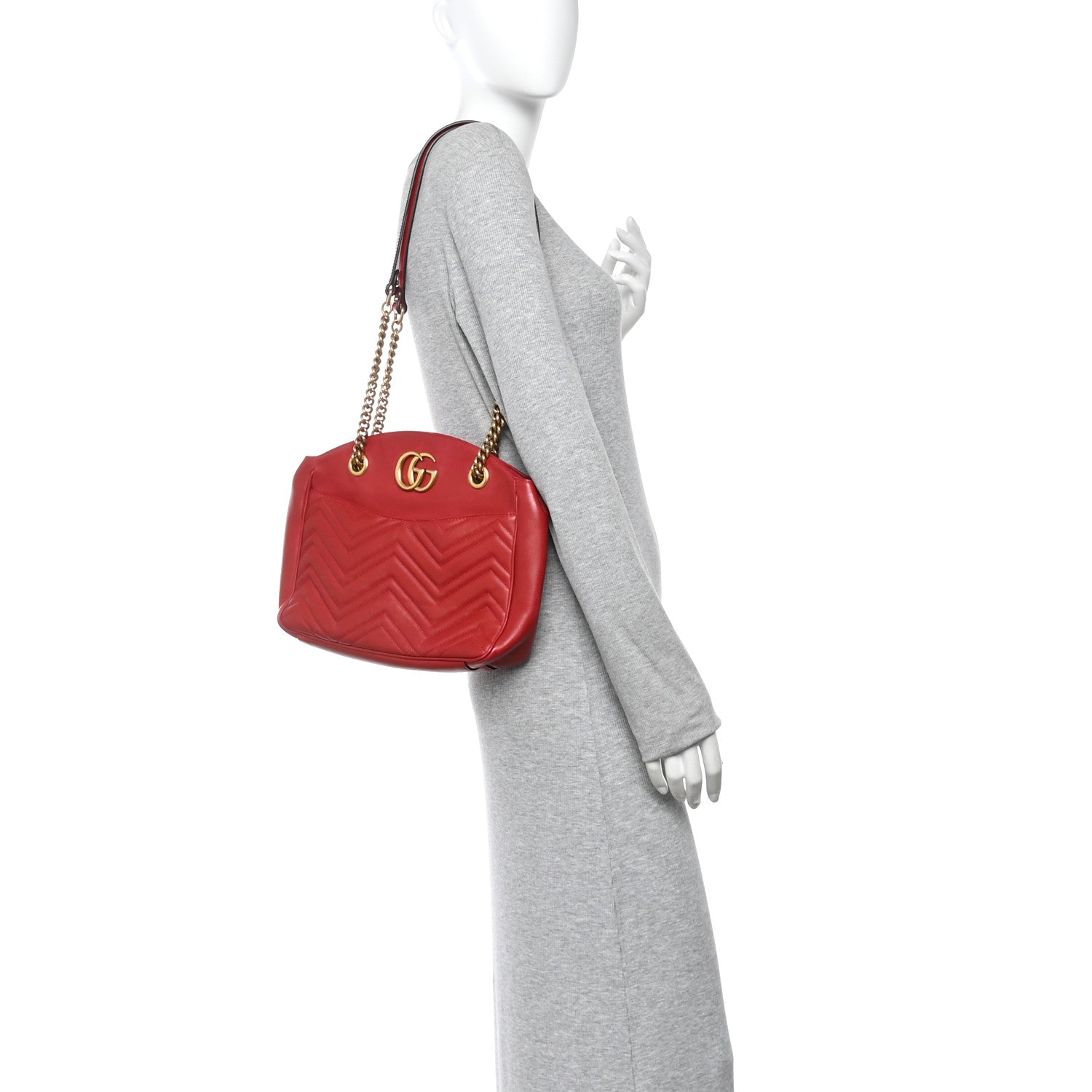 Gucci Calfskin Matelasse Medium GG Marmont Open Top Shoulder Bag Hibiscus Red 2 of 10