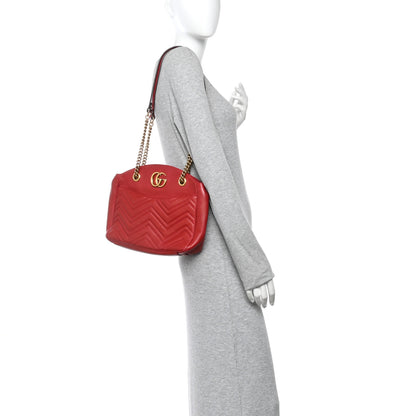 Gucci Calfskin Matelasse Medium GG Marmont Open Top Shoulder Bag Hibiscus Red 2 of 10