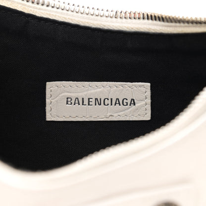 Balenciaga Extra Supple Calfskin Crocodile Embossed Le Cagole Shoulder Bag XS White 5 of 14