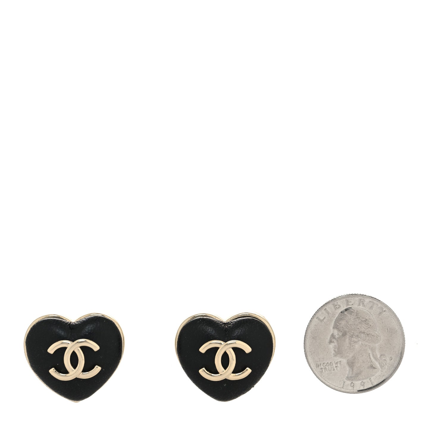 Lambskin CC Heart Earrings Black Gold
