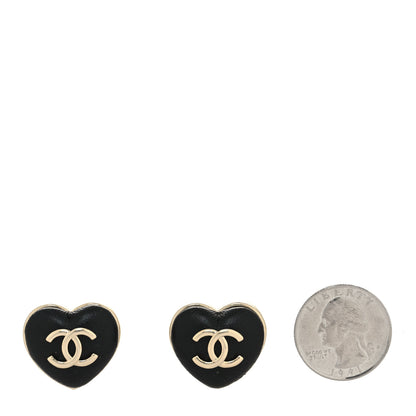 Chanel Lambskin CC Heart Earrings Black Gold 2 of 4