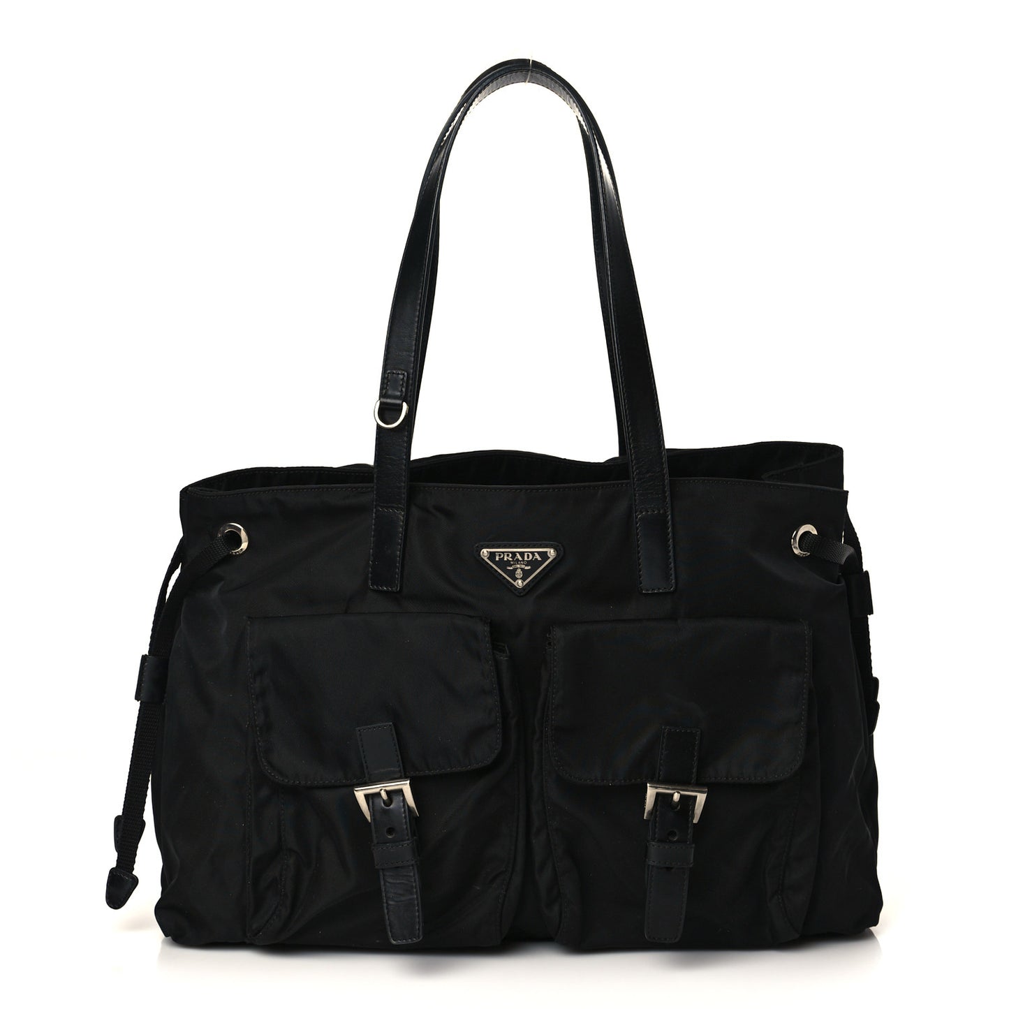 Nylon Vela Drawstring Shopping Tote Black