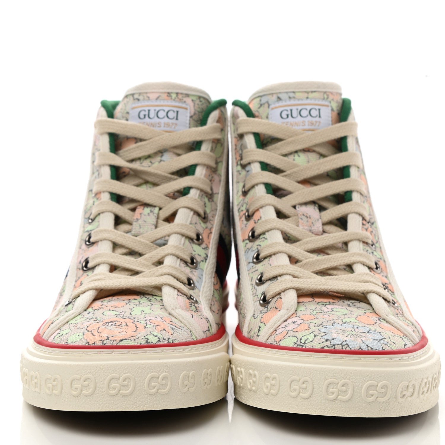 Gucci X LIBERTY OF LONDON Canvas Web Tracy Print Womens 1977 Tennis High Top Sneakers 37 Mint Peach Mystic White 2 of 8