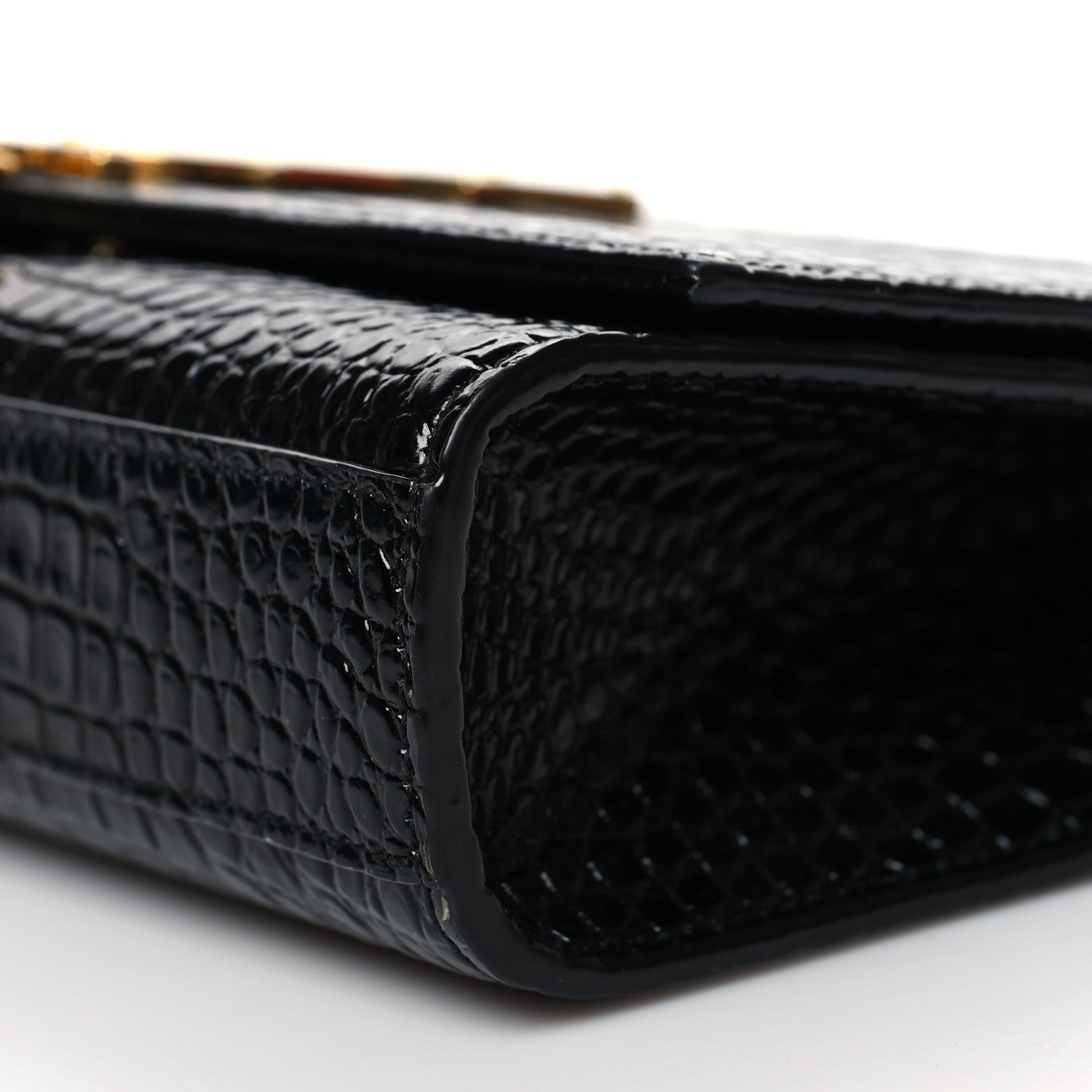 Saint Laurent Calfskin Crocodile Embossed Medium Classic Monogram Kate Tassel Satchel Black 10 of 10