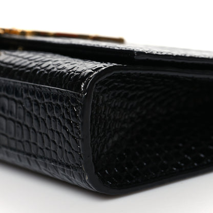 Saint Laurent Calfskin Crocodile Embossed Medium Classic Monogram Kate Tassel Satchel Black 10 of 10
