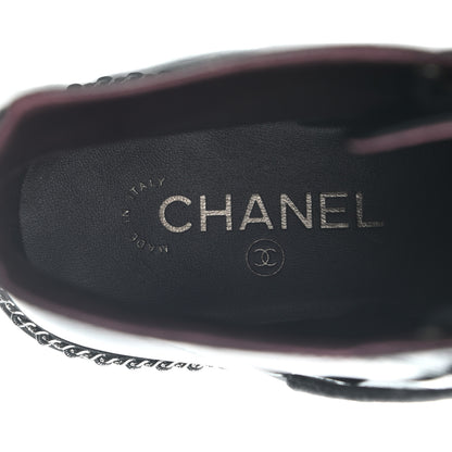Chanel Crackled Calfskin Velvet Pearl Combat Short Boots 39 Black 6 of 8