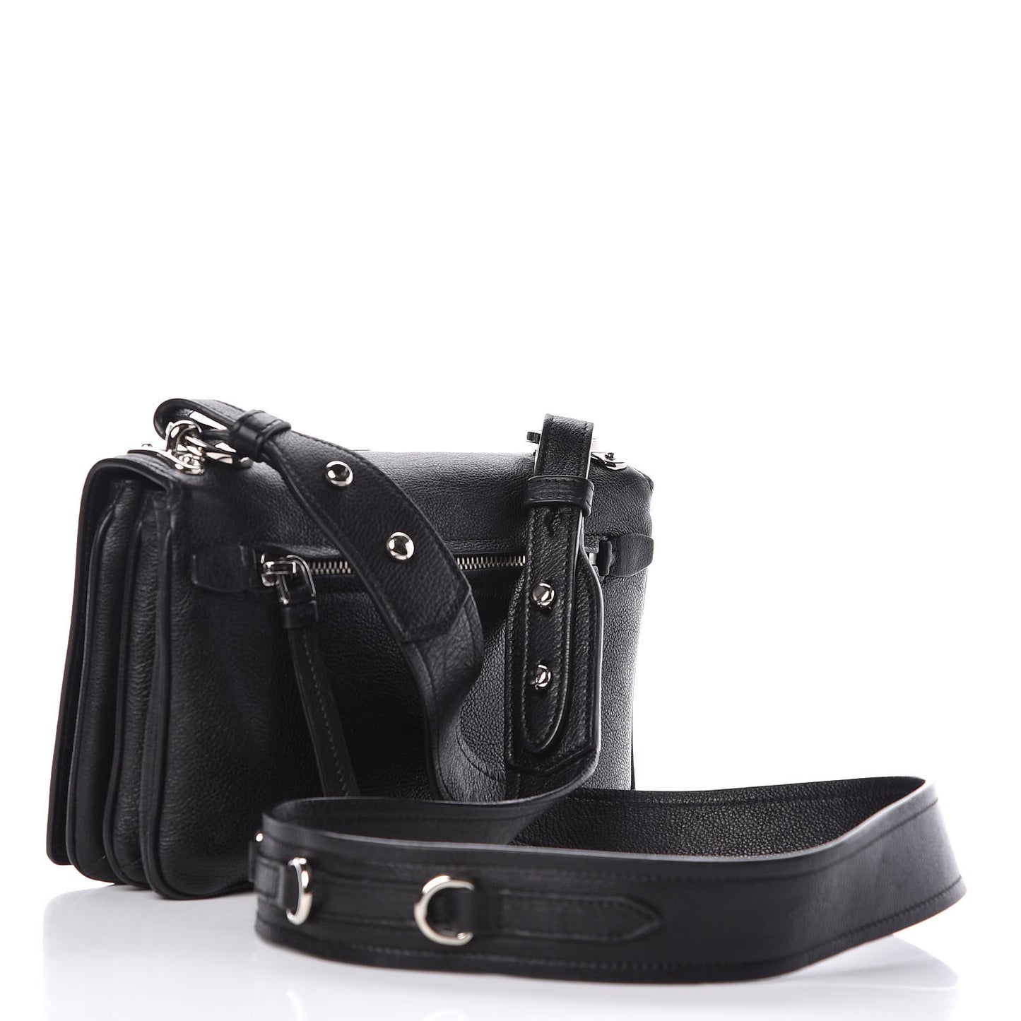 Grained Calfskin Saffiano Robot Shoulder Bag Black White