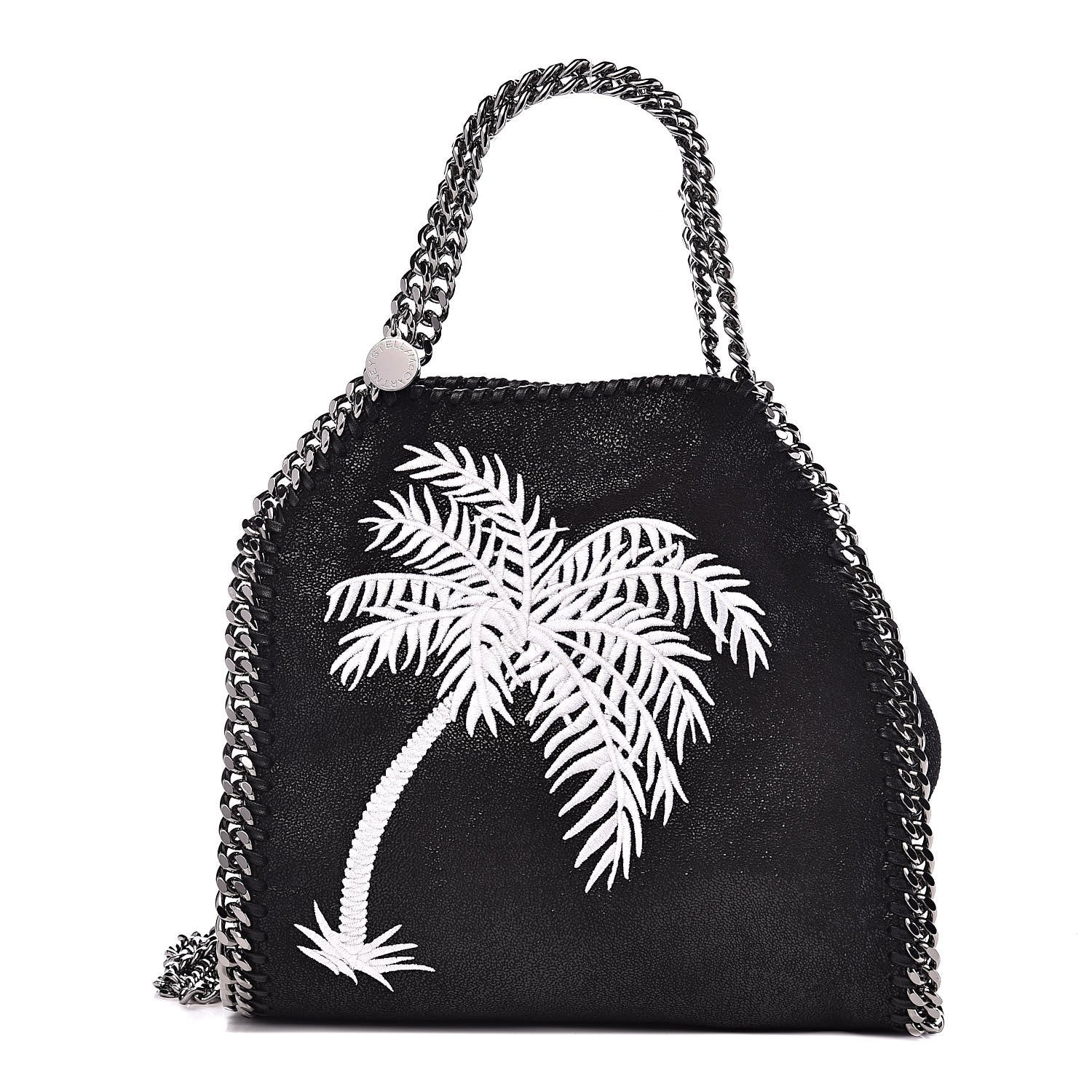 Stella McCartney Shaggy Deer Embroidered Palm Tree Mini Falabella Tote Black 1 of 10