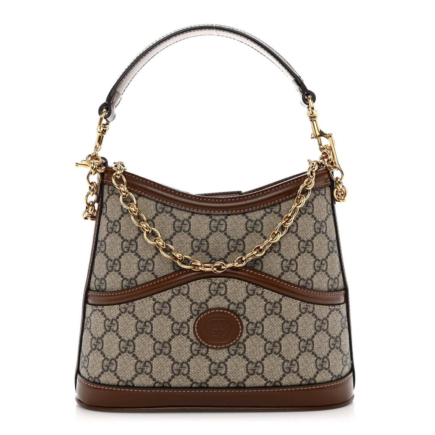 GG Supreme Monogram Azalea Calfskin Retro Interlocking G Chain Shoulder Bag Beige Ebony Brown Sugar